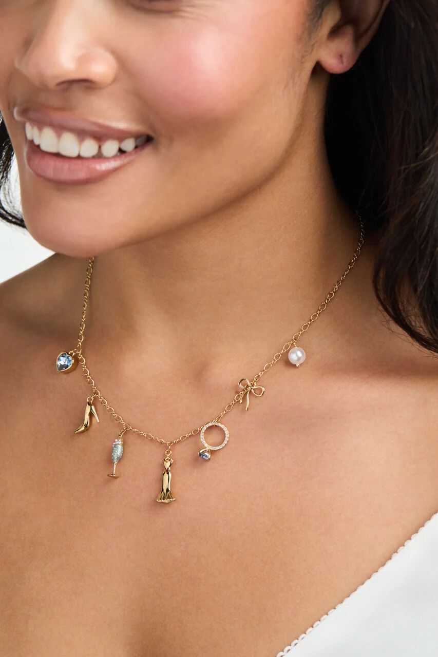 Bridal Multi-Charm Necklace, Gold / Gold, alternate image number 3