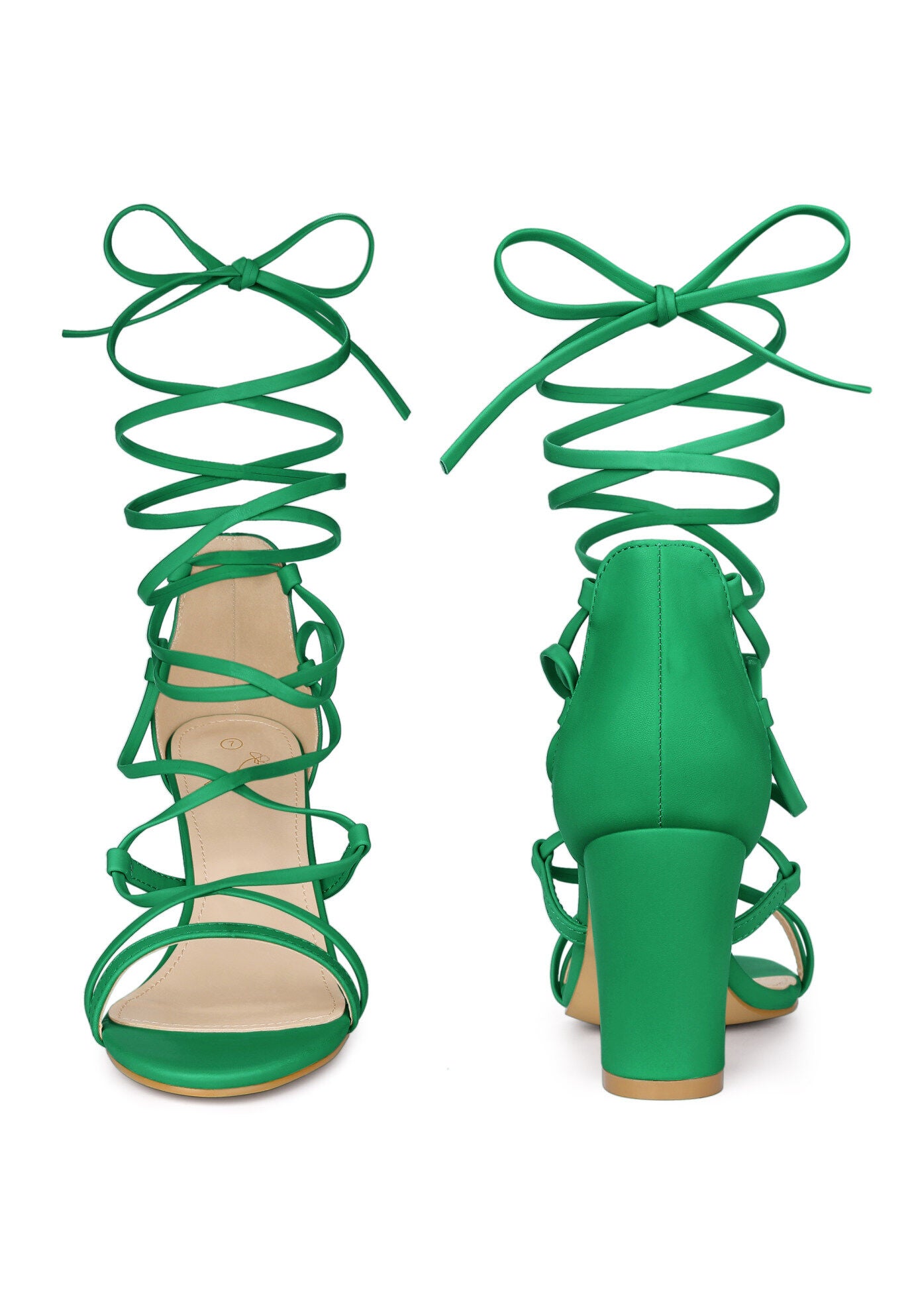 Strappy Strap Lace Up Chunky Heel Sandals, Green / Kelly Green, alternate image number 1