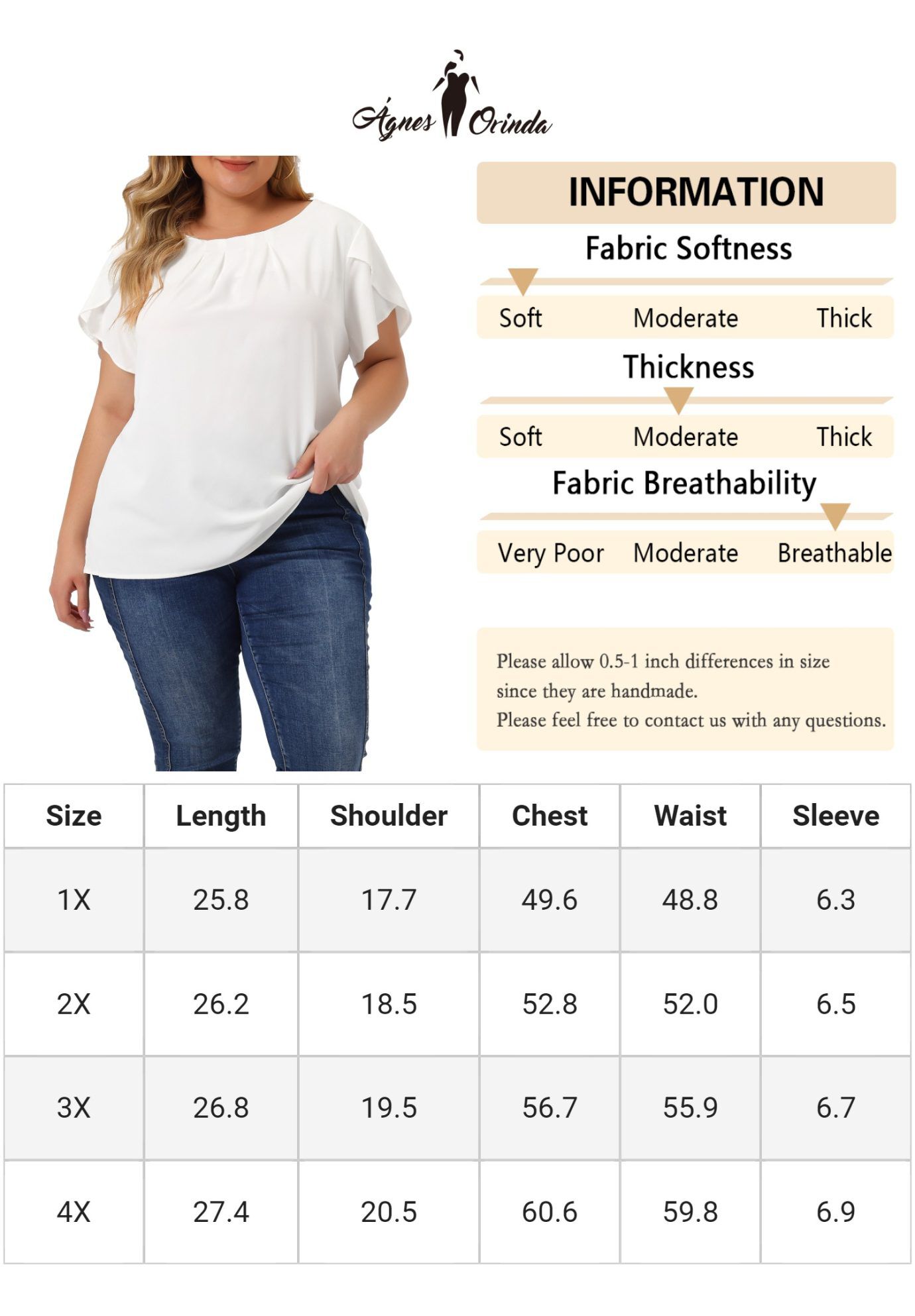 Round Neck Pleated Top Tulip Sleeves Blouse Top, White / White, alternate image number 4