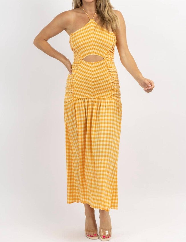 LOLITA GINGHAM SMOCK MAXI DRESS IN ORANGE, Orange / Orange, hi-res image number null