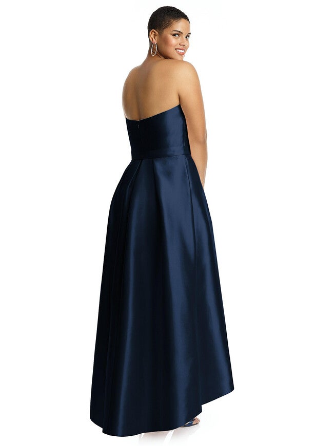Strapless Satin High Low Dress with Pockets, Midnight Navy / Navy, alternate image number null