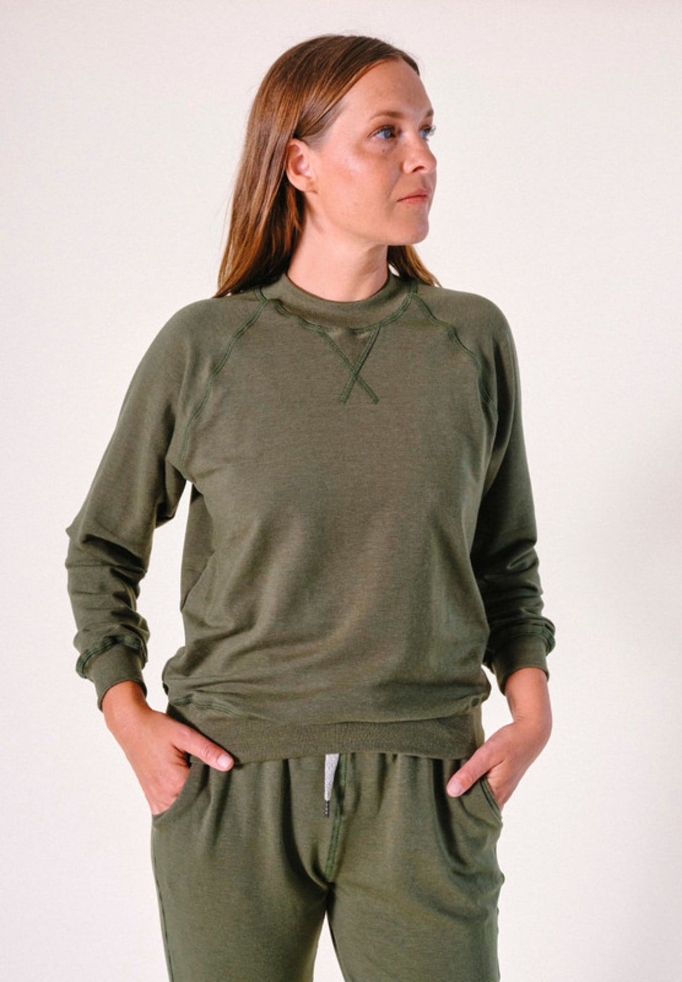 Plus Agnes Raglan Organic Cotton + Tencel Sweatshirt, Moss / Olive Green, alternate image number 1