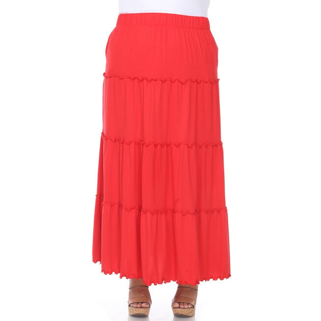 Tiered Maxi Skirt, Red / Red, hi-res image number null