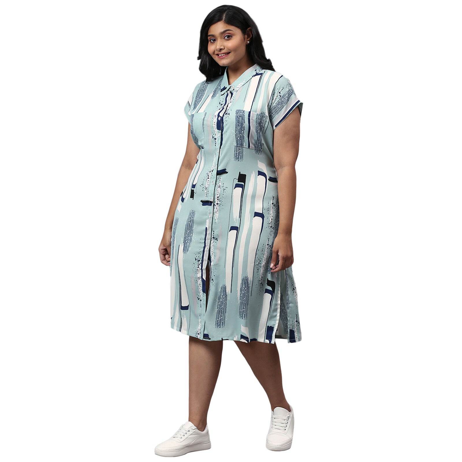 Printed Button Down Dress, , alternate image number 6