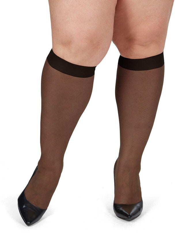 2 Pairs Ultra Sheer Plus Size Curvy Knee High Stockings, , alternate image number 4
