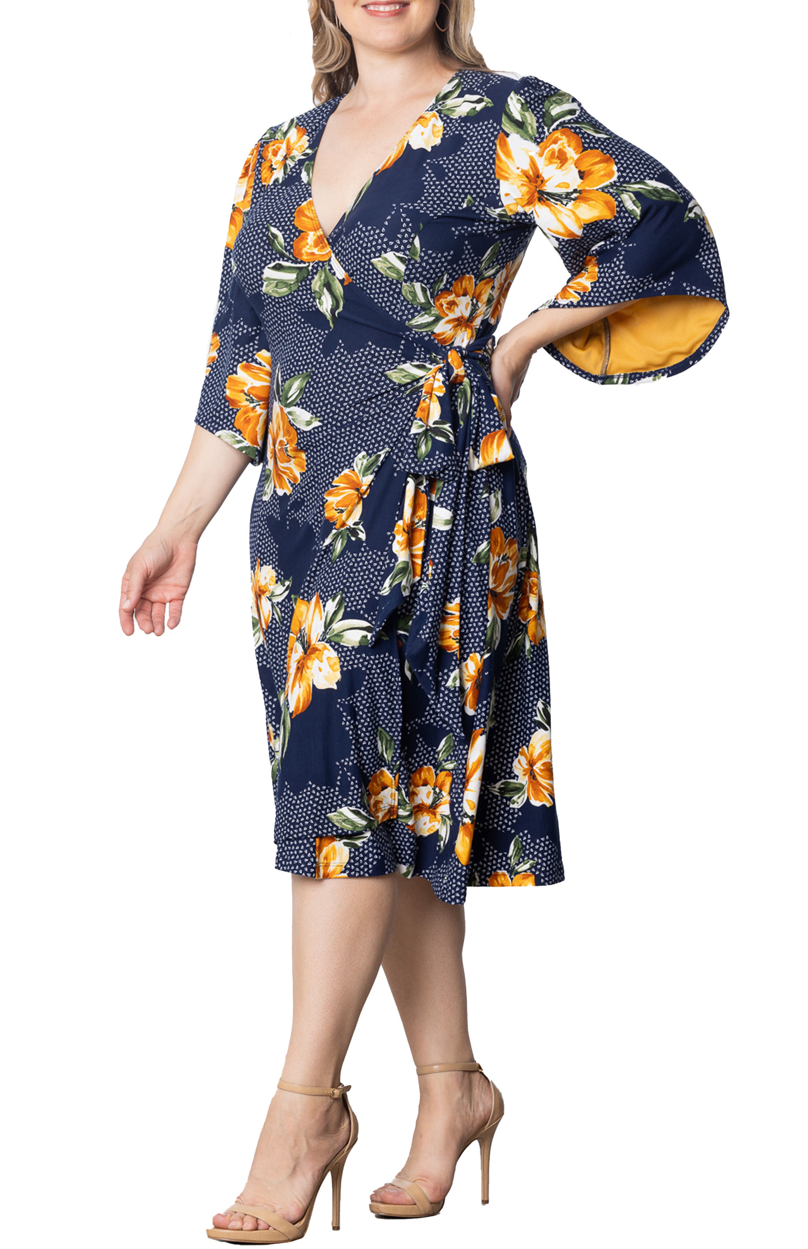 Gemini Wrap Dress, AMBER BLOSSOMS / Navy, alternate image number 1