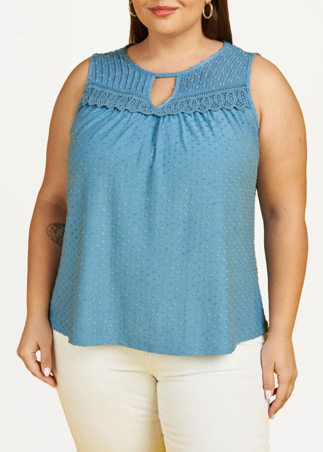 Layla Knit Tank Top with Lace, L180 BLUE HEAVEN / Dusty Blue, hi-res image number 0