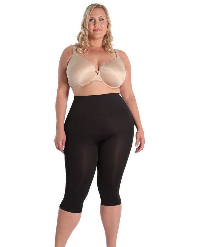 High-Waisted Tummy Control Shaping Capri Leggings, Black / Black, hi-res image number 0