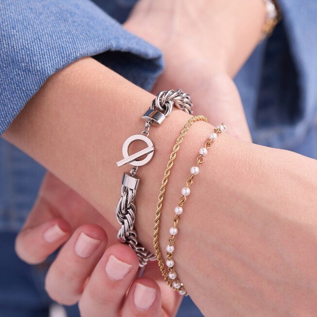 Large Rope Chain Toggle Bracelet, Gold / Gold, alternate image number 3