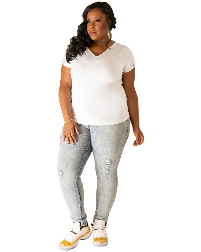 Plus Size Kira V-Back Cut Out T-Shirt With Grommets, White / White, alternate image number 3
