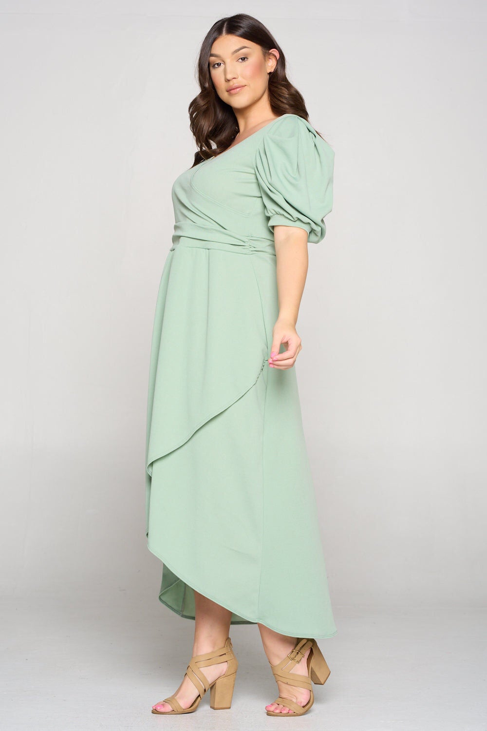 PUFF SLEEVE TULIP WRAP DRESS, , alternate image number 6