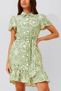 Annick - Jade Shirt Dress Boho Print Waist Tie