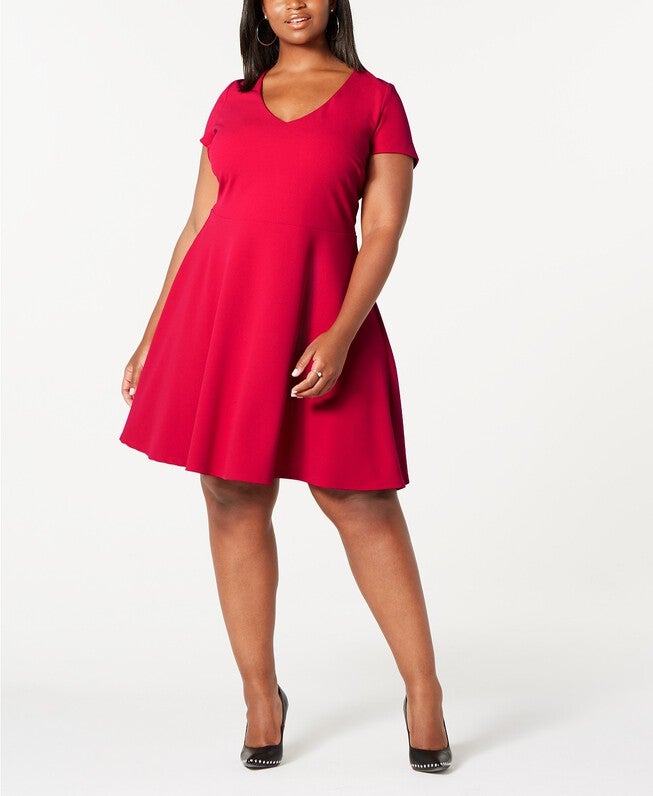 plus size pink skater dress Plus Size - Mini Satin Skater Dress