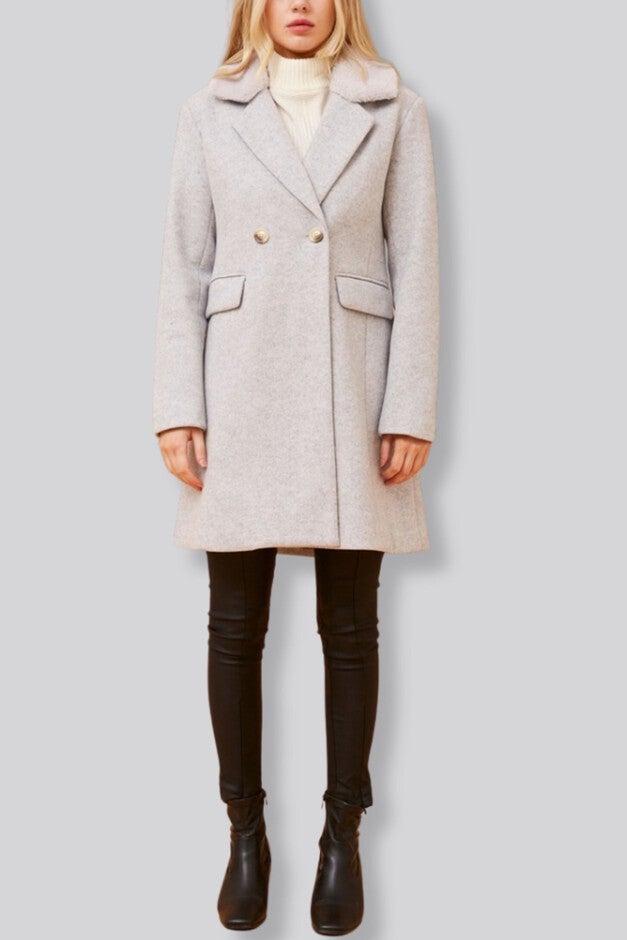 Freja Coat Double Breasted Removable Faux Fur Collar, Gray / Cool Gray, alternate image number 3