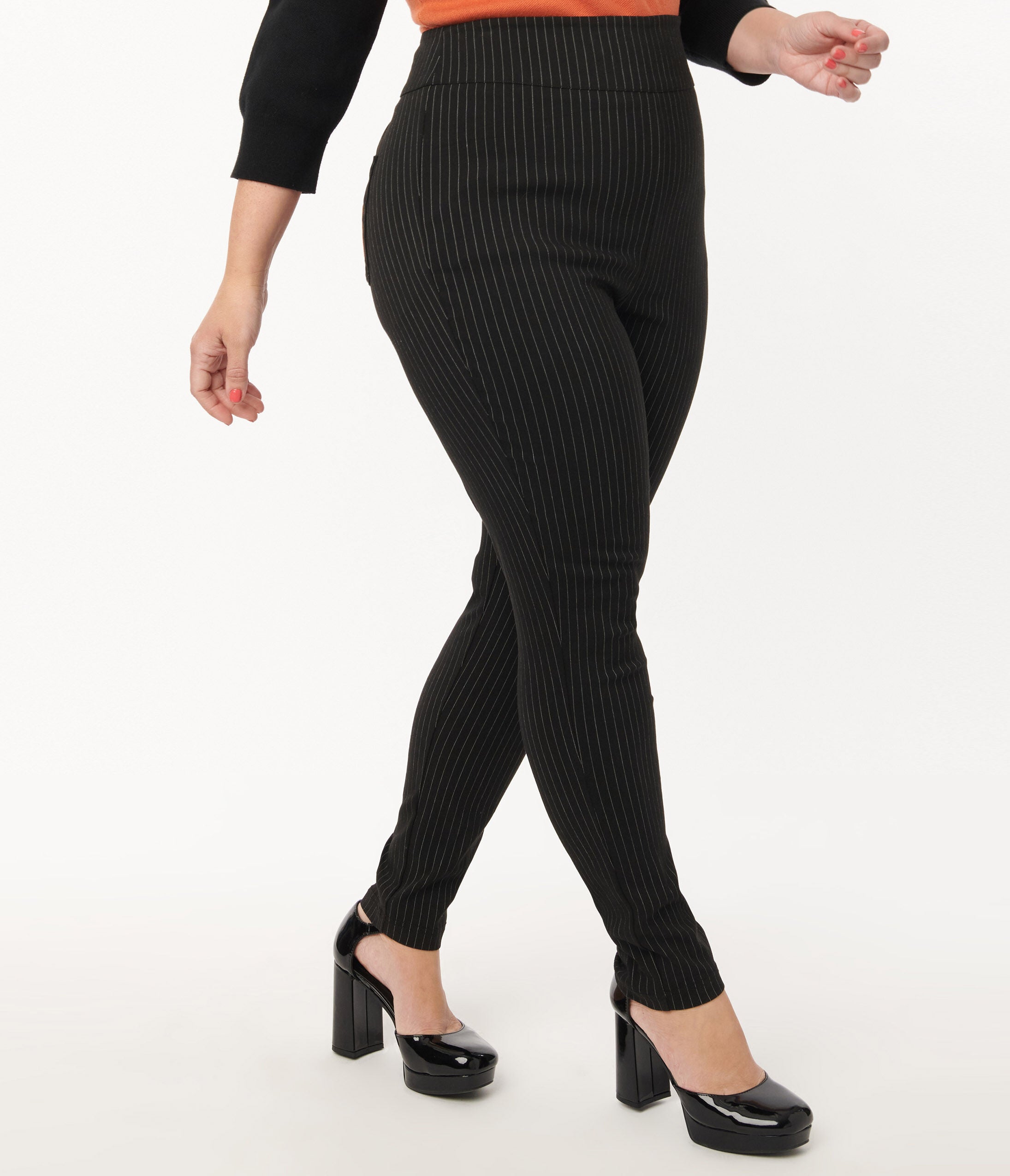 Unique Vintage Black Pinstripe & Pumpkin Rizzo Cigarette Pants, Black / Black, hi-res image number 0