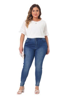 ROUND NECK RUFFLE SLEEVE SWISS DOTS TEE T-SHIRT TOP