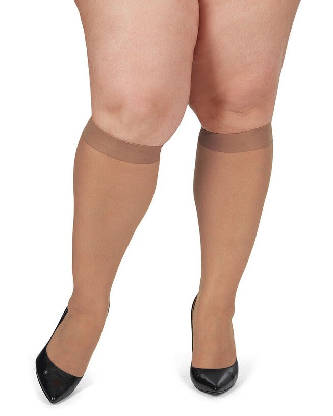 2 Pack Women's Levante Plus Size Sheer Knee High Stockings, Sughero / Beige, alternate image number 1