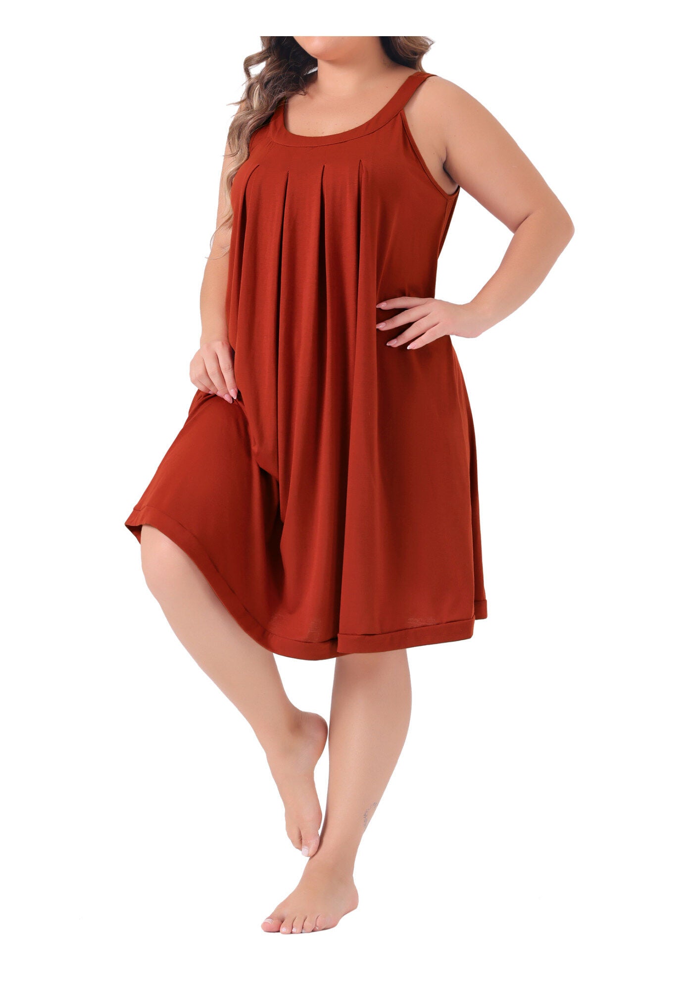 SLEEVELESS SLEEPWEAR WIDE STRAP SLEEPSHIRTS PLEATED SCOOPNECK NIGHTSHIRT, Red / Red, alternate image number 3
