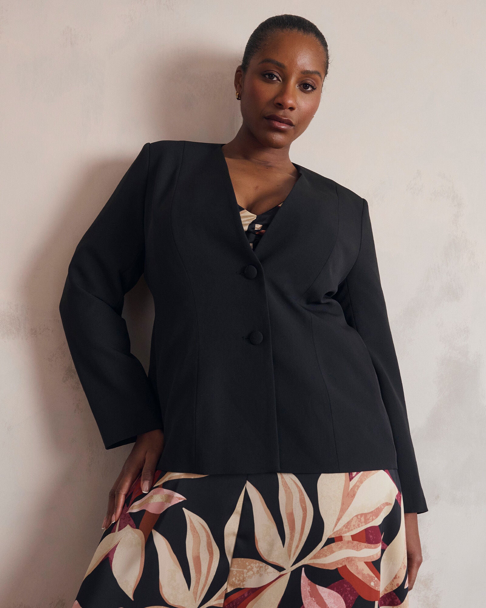 Jenna V-Neck Jacket, Black / Black, alternate image number 1