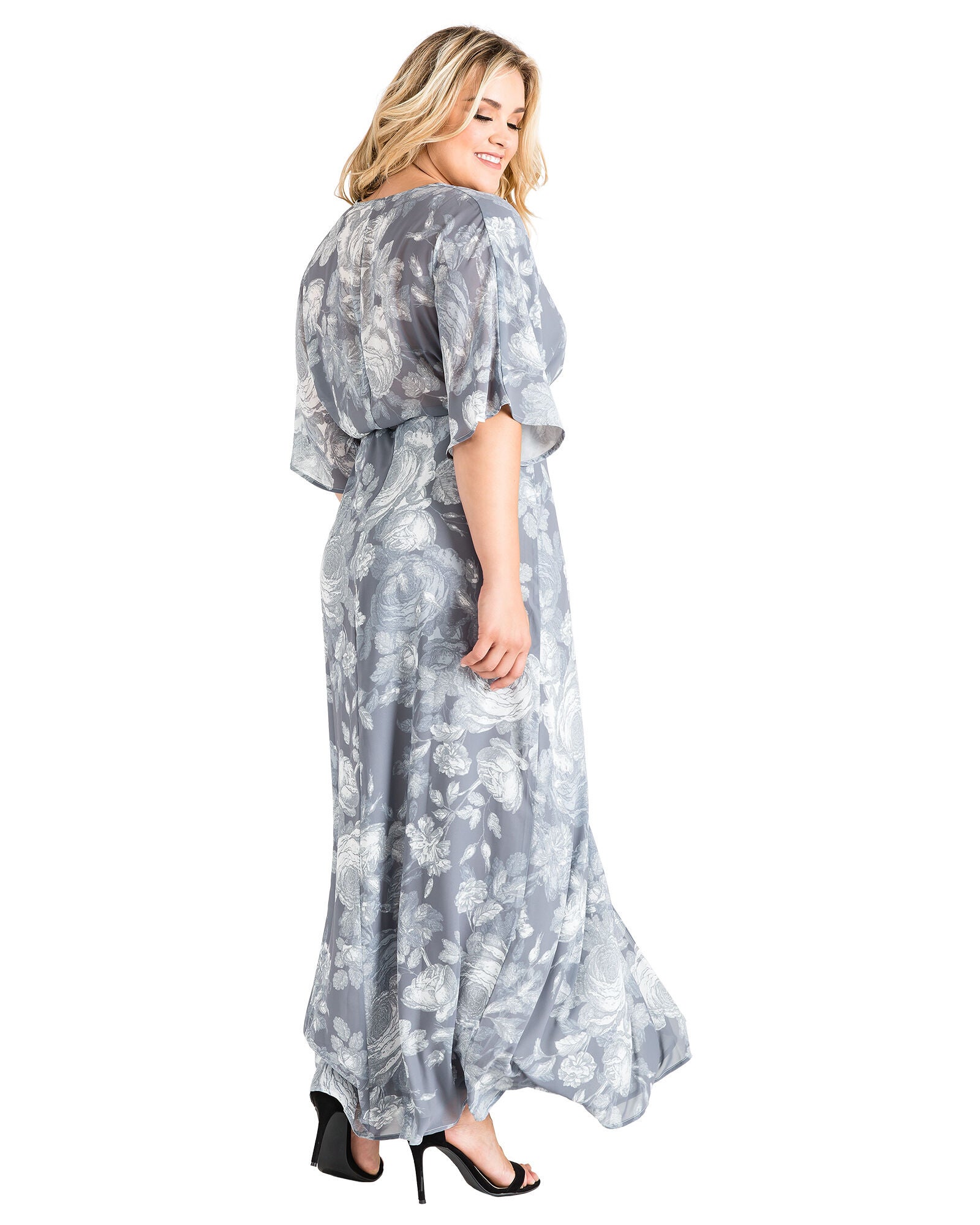 Plus Size Olivia Kimono Wrap Maxi Dress, Smokey Rose / Light Grey, alternate image number 1