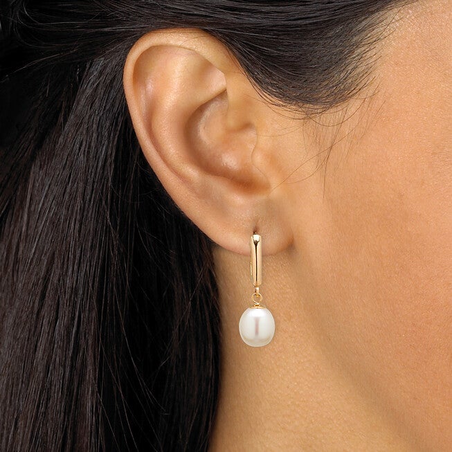 Cultured Freshwater Pearl Teardrop Earrings in 14k Yellow Gold, White / White, alternate image number 2