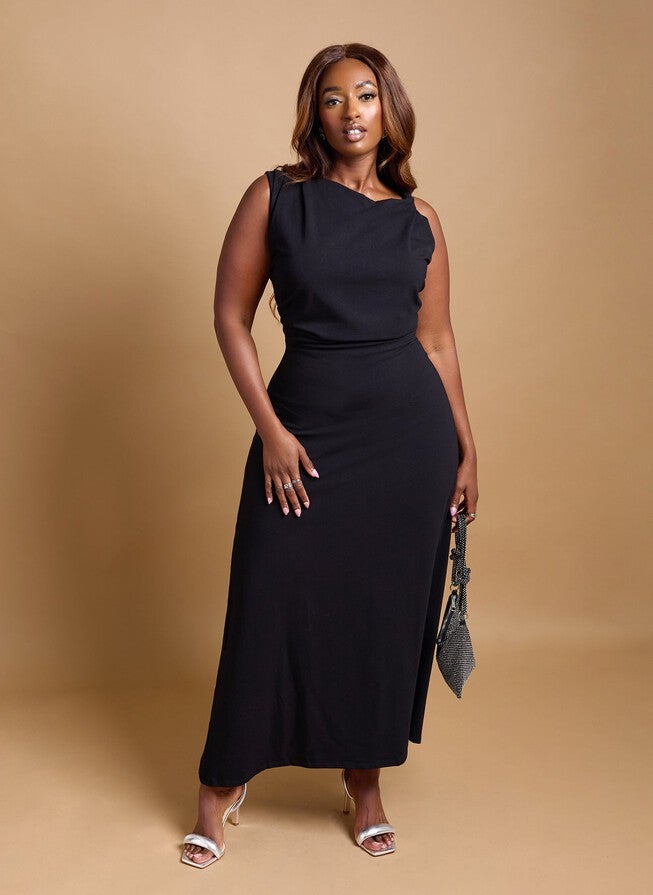 DELILAH KNOTTED A LINE MAXI DRESS, Black / Black, alternate image number 3