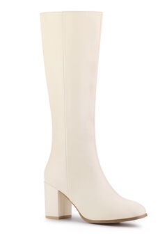 Round Toe Block Heels Knee High Boots