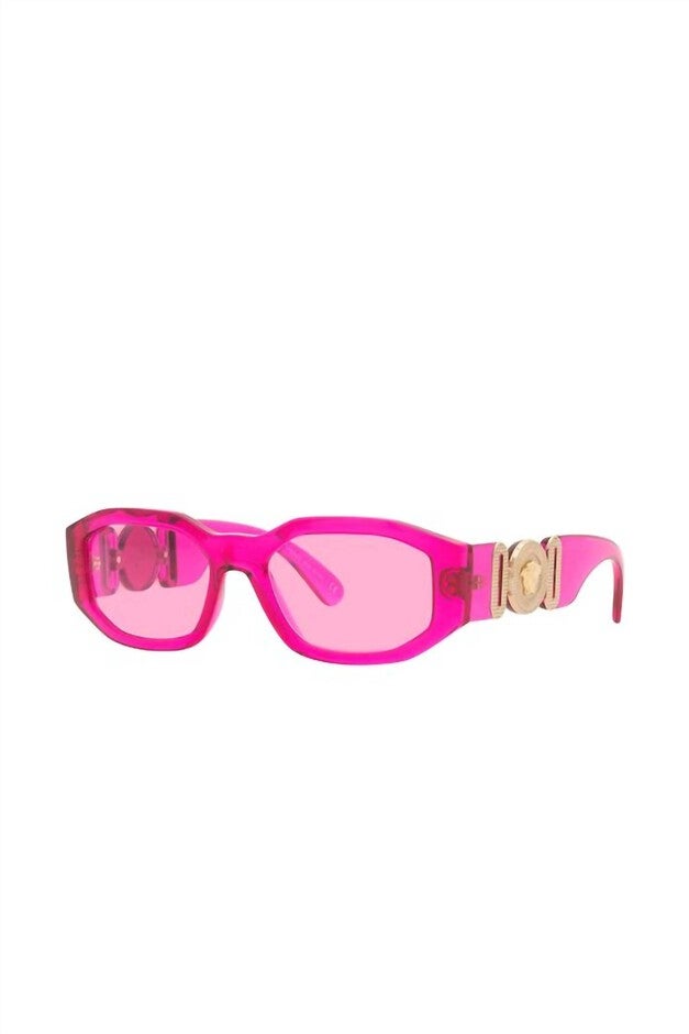 GEOMETRIC PLASTIC SUNGLASSES WITH PINK LENS IN PINK, Pink / Pink, hi-res image number null