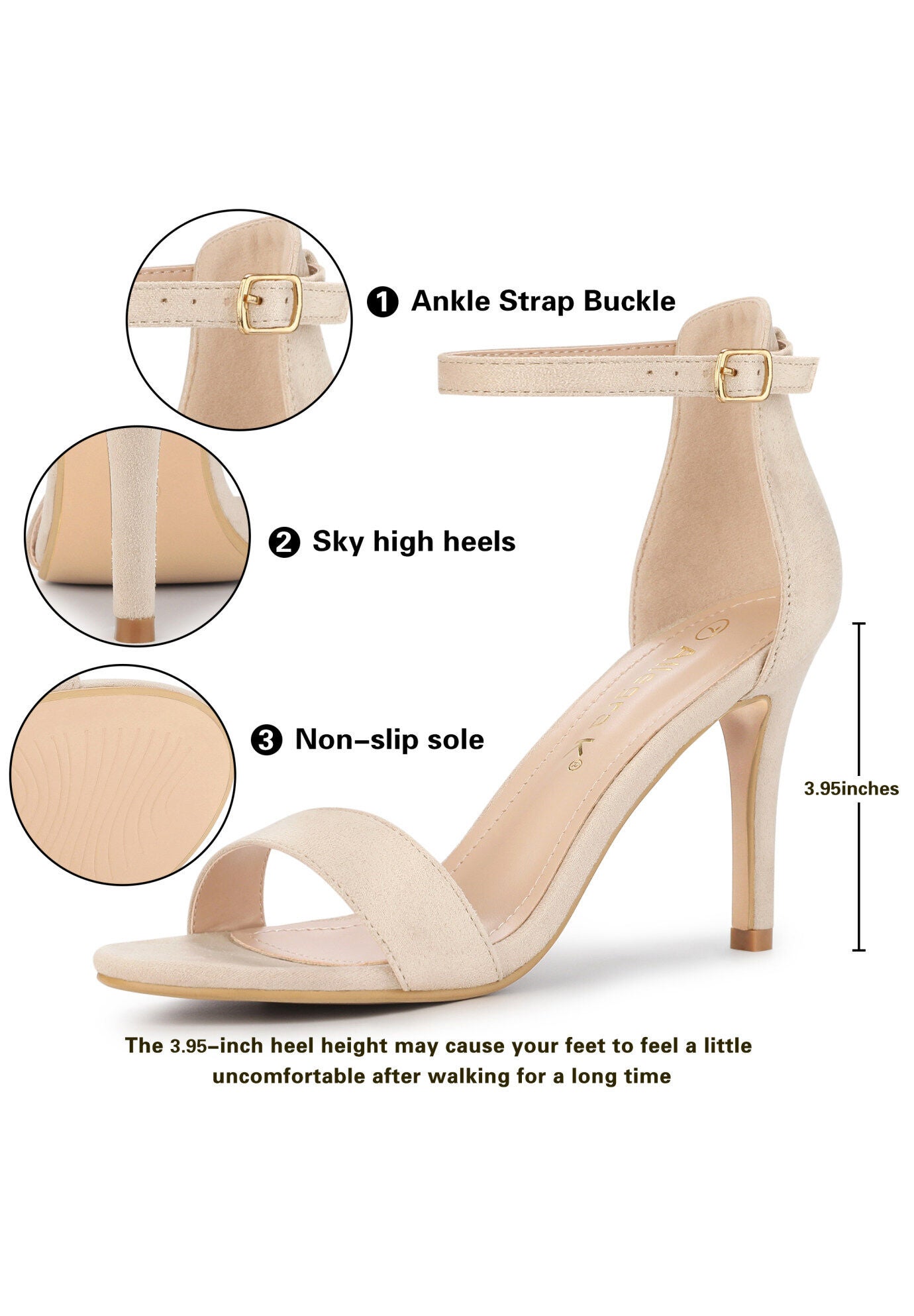 Suede Ankle Strap High Stiletto Heels Sandals, Beige / Beige, alternate image number 1