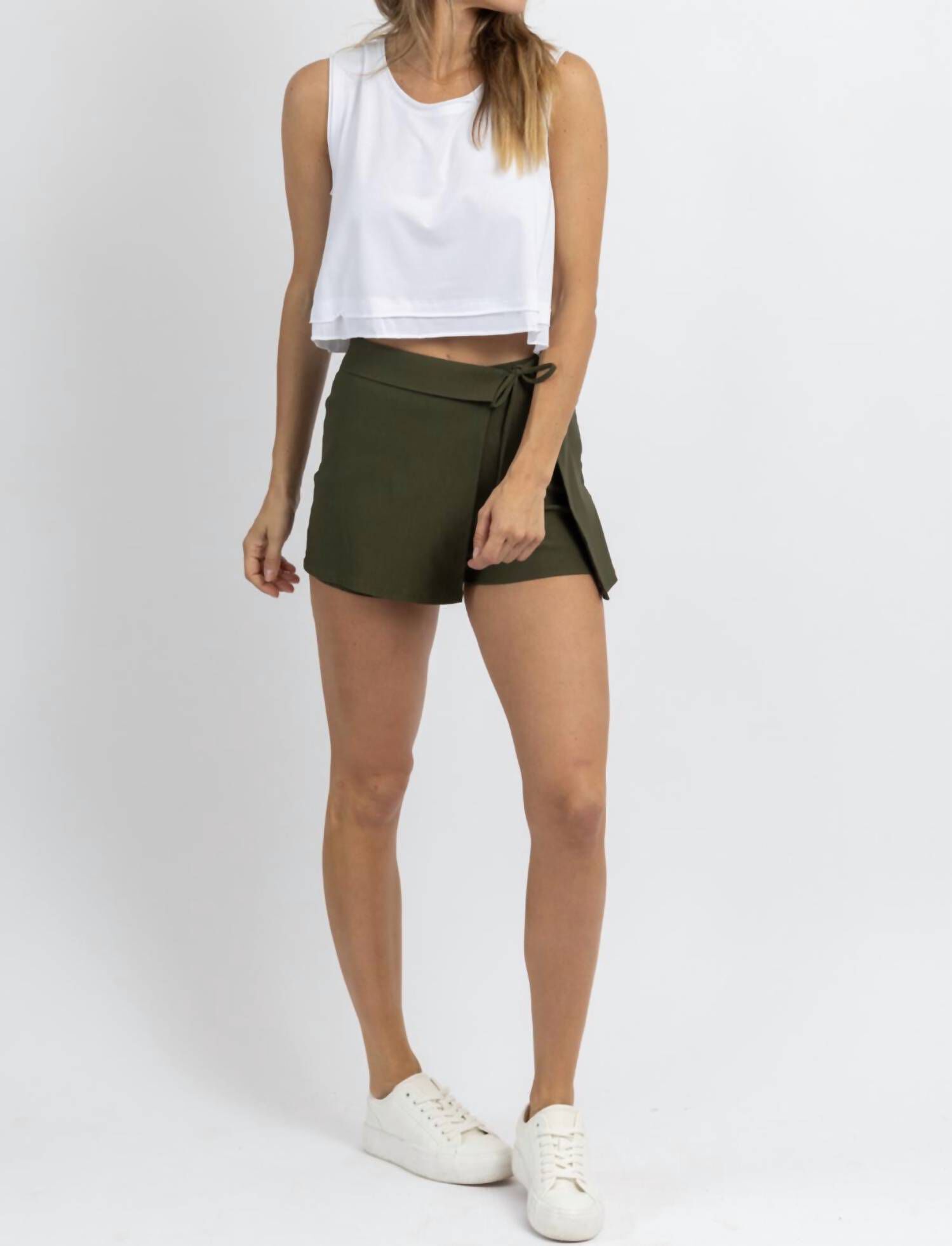 Gia Side Tie Skort In Olive, Olive / Olive Green, hi-res image number 0
