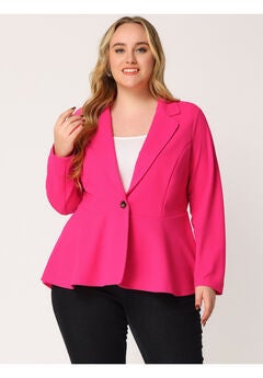 RUFFLE V NECK BUTTON NOTCH PANEL PEPLUM BLAZER