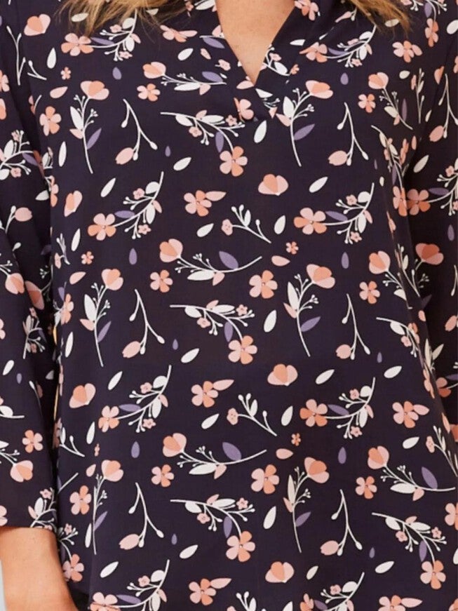 Sherine Blouse Floral Print V Neck Navy, Navy / Navy, alternate image number 4