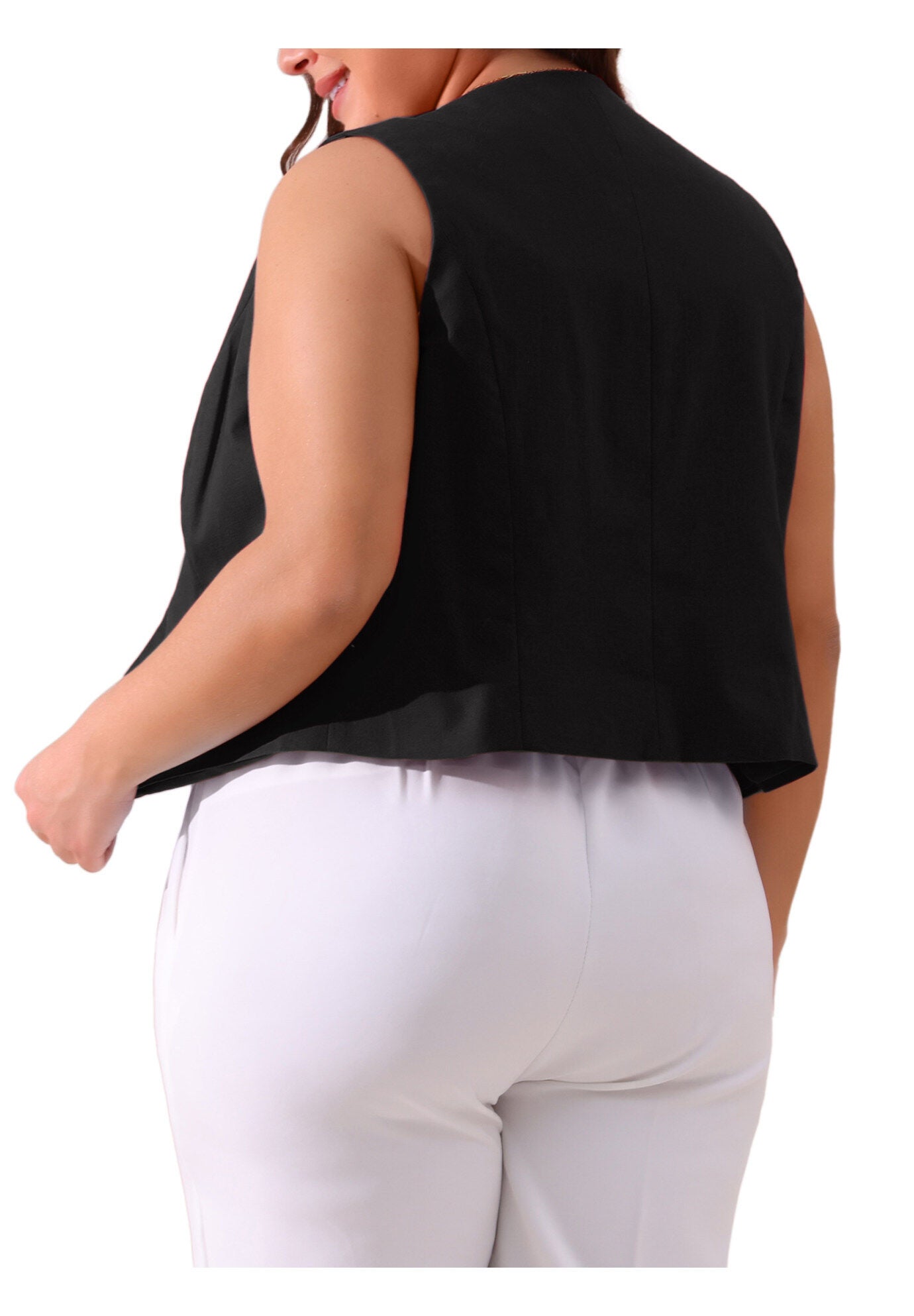 Linen Waistcoat Sleeveless Lined Vest Jacket, Black / Black, alternate image number 3