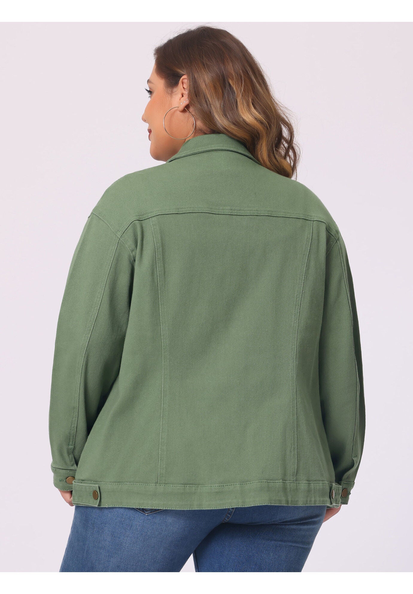 STITCHING BUTTON FRONT WASHED DENIM JACKET, Green / Olive Green, alternate image number 3
