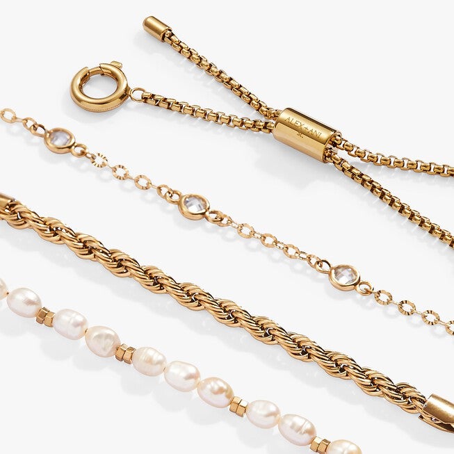 Crystal + Pearl Stranded Bracelet Set, Gold / Gold, alternate image number 1