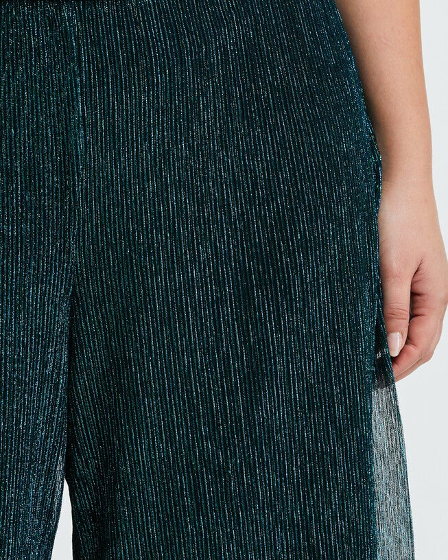 Camille Pink and Black Metallic Wide Leg Pant, Metallic Green / Teal, alternate image number 2