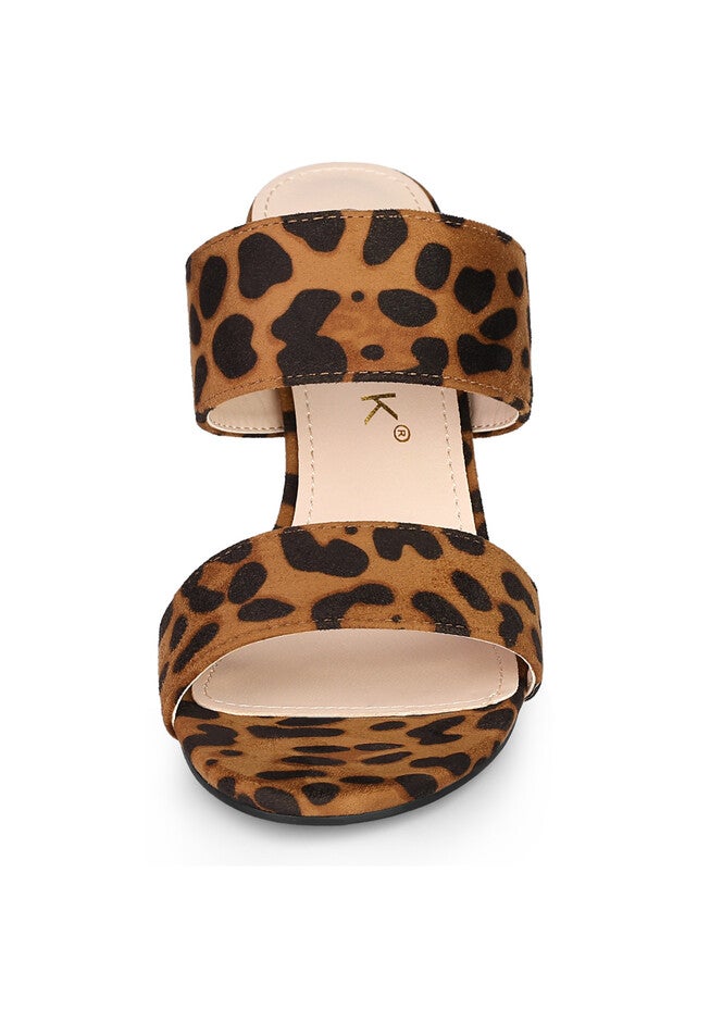 Opened Toe Block Heeled Slide Sandals, Leopard / Brown, alternate image number 1