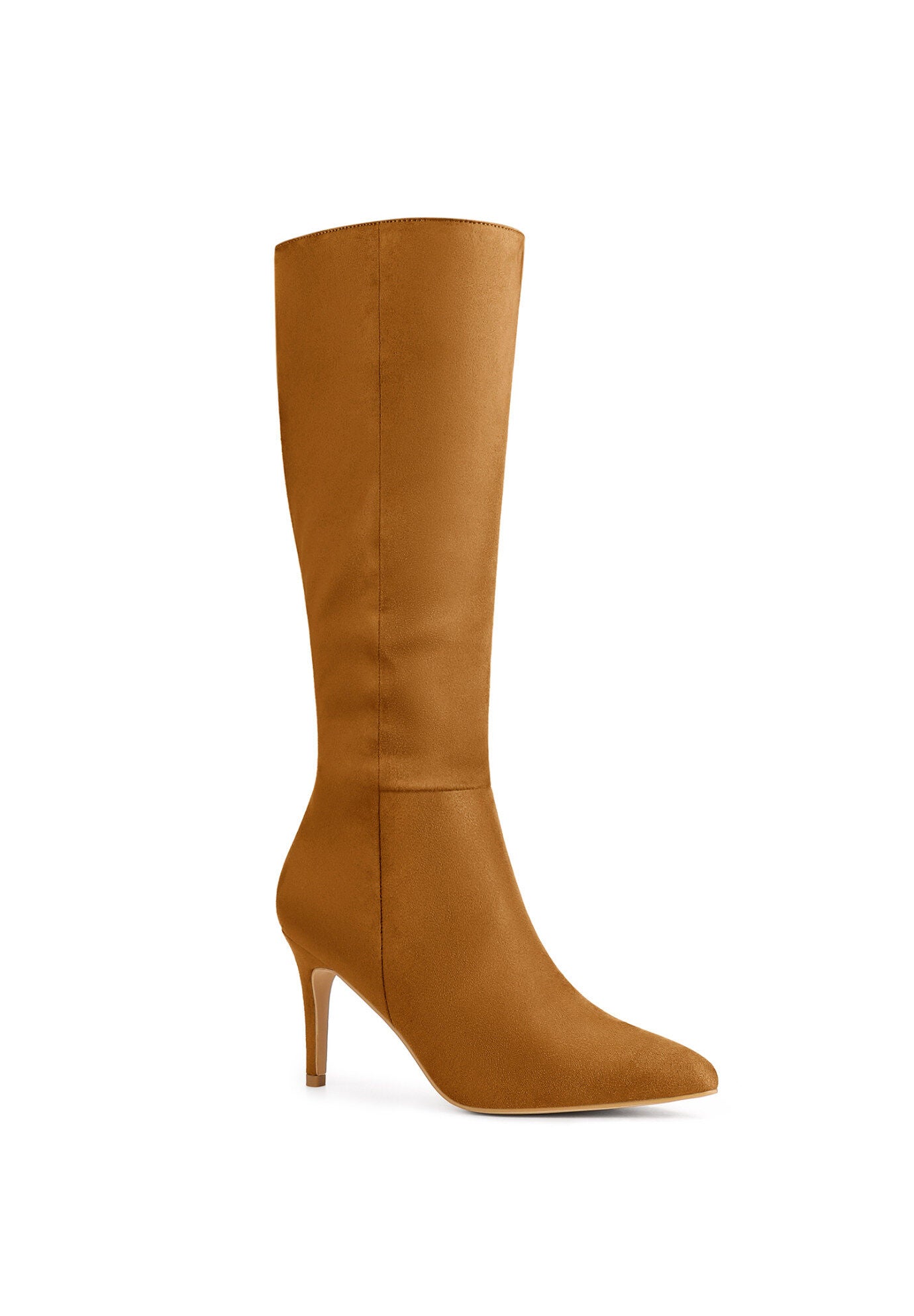 Pointed Toe Stiletto Heels Side Zip Knee High Boots, Brown / Brown, hi-res image number 0