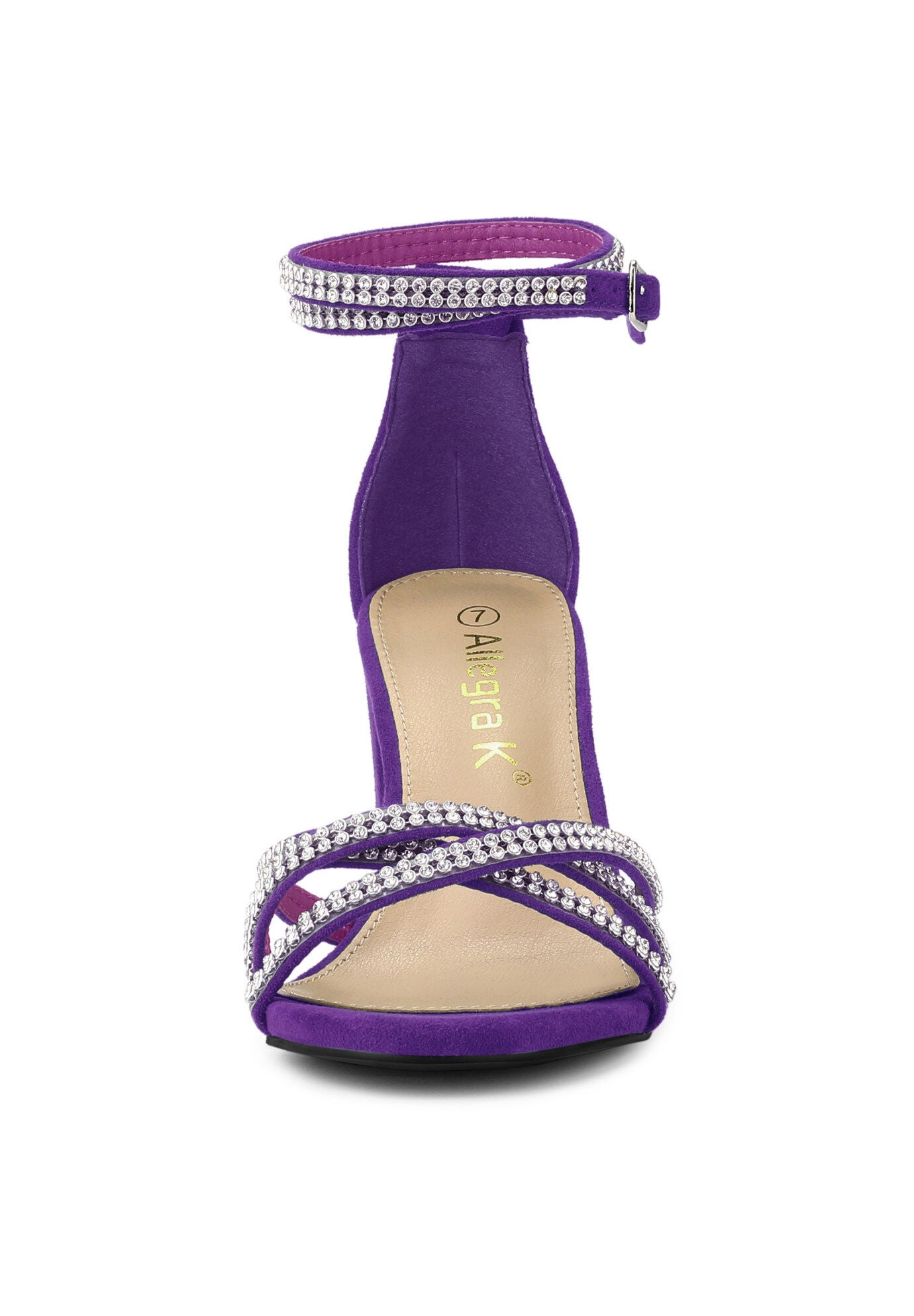 Rhinestones Strappy Chunky Heel Sandals, Purple / Purple, alternate image number 1