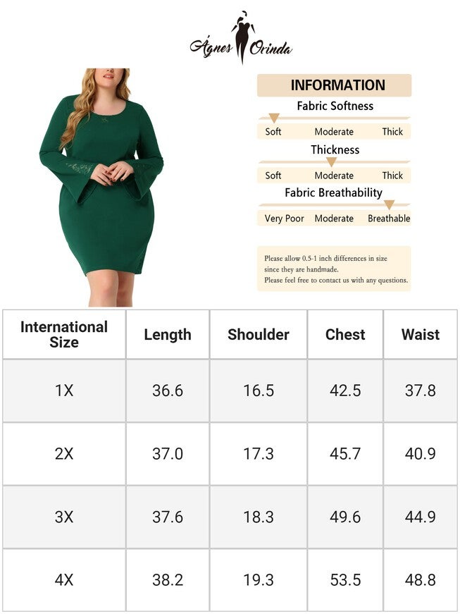 Lace Panel Bodycon Bell Sleeve Cocktail Dress, Green / Hunter Green, alternate image number null