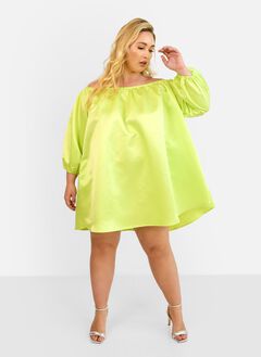 GIULIA OFF SHOULDER MINI SHIFT DRESS - LIME GREEN