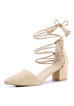 Pointed Toe Block Heels Lace Up Pumps