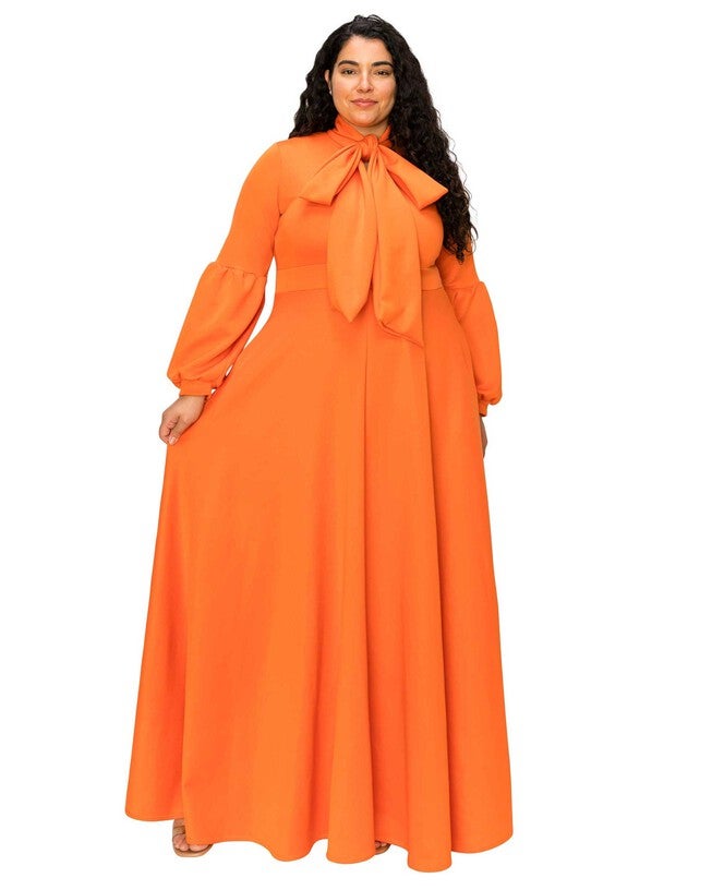 Bella Donna Dress with Ribbon and Bishop Sleeves, Tangerine / Orange, hi-res image number 0