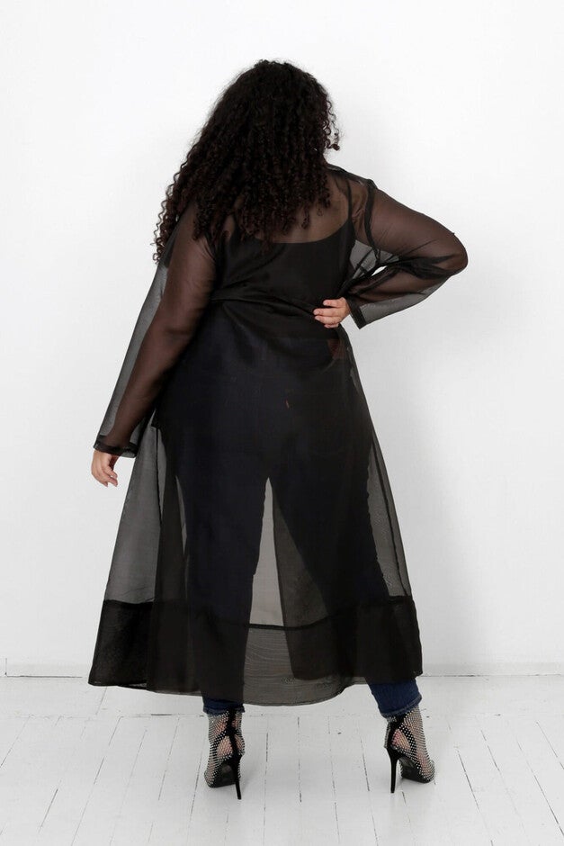 Cherish Organza Belted Trench Cardigan, Midnight Black / Black, alternate image number 1