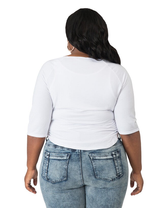 Plus Size Morgan Boatneck Shirt With Quarter-Sleeves And Zip Shoulders, White / White, alternate image number 2