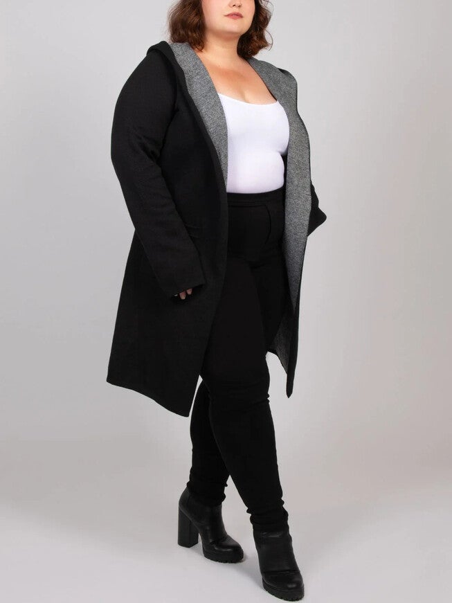 Nora Hooded Open Front Knit Cardigan Black, Black / Black, alternate image number 2