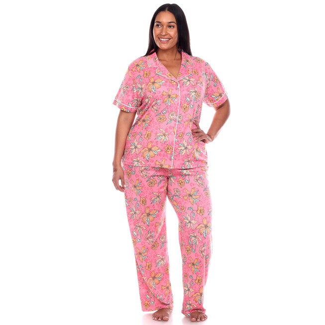 Short Sleeve & Pants Tropical Pajama Set, PinkOrange / Pink, alternate image number 2