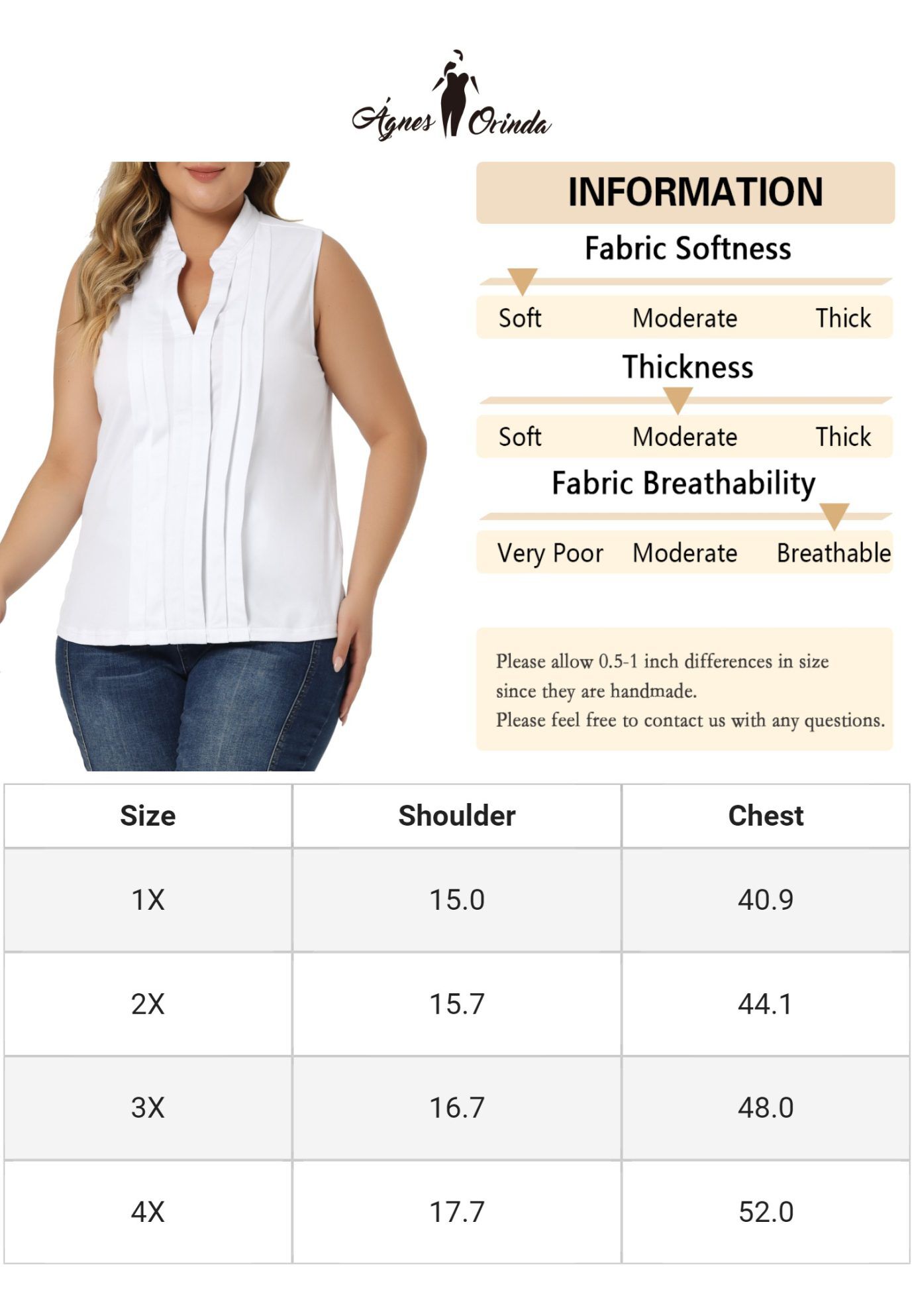 V Neck Sleeveless Pleated Summer Blouse Vest, White / White, alternate image number 4