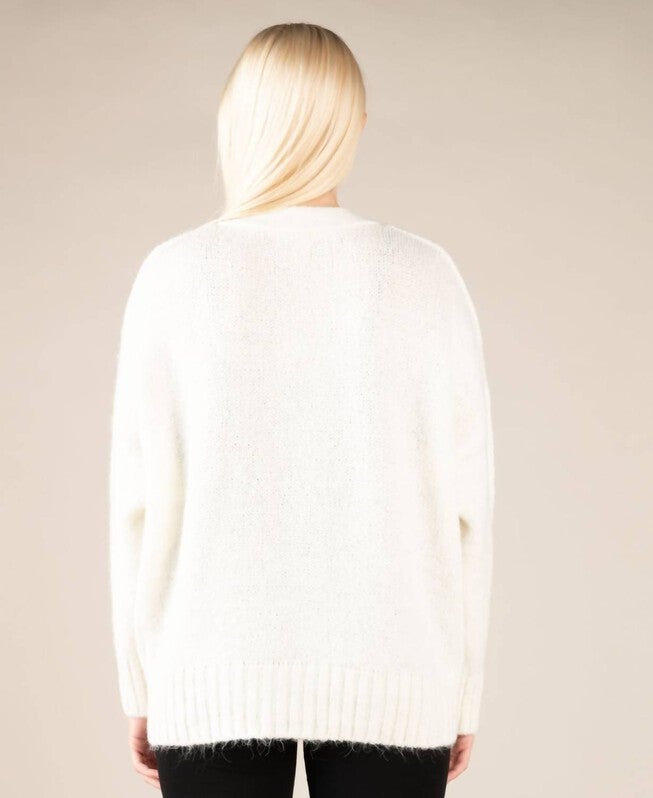 LOOSE FIT V-NECK CARDIGAN IN WHITE, White / White, alternate image number null