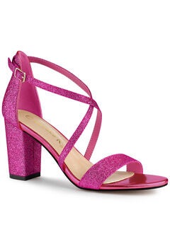 Glitter Crisscross Strap Block Heels Sandals